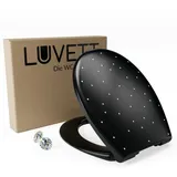 LUVETT WC-Sitz Glitzer S100 Diamant Design Softclose Absenkautomatik Duroplast O-Form (Inklusive 3 Befestigungsarten), mit Original SoftClose® Absenkautomatik, Duroplast schwarz