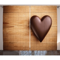 Gardine Schlafzimmer Kräuselband Vorhang mit Schlaufen und Haken, Abakuhaus, Schokolade Schokoladen-Herz auf Woods braun 280 cm x 175 cm
