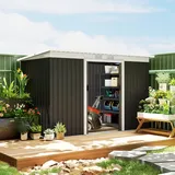 Outsunny Metall Gerätehaus 6,3m3 280x130x172cm Geräteschuppen Mit Pultdach Schiebetür Wetterfest Gartenhaus Outdoor Garten Schuppen Schrank Für Hinterhof Außenbereich Anthrazit, Dunkelgrau