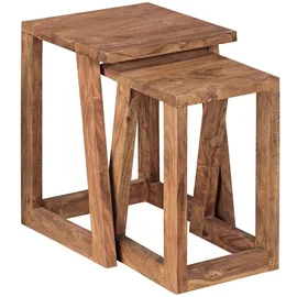 FineBuy 2er Set Beistelltisch Massivholz Wohnzimmer-Tisch Nachttisch Satztisch