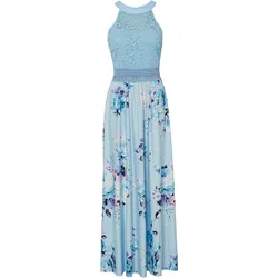 bonprix Sommer-Maxikleid mit Blumen-Print und Spitze, blau, 34