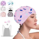 Crazy Bean Silikon Badekappe Damen Schwimmkappe mit Ohrstöpsel und Nasenklemme Dehnbare Bequeme für langes Haar Mode Swim Cap(Flamingo-Rosa)