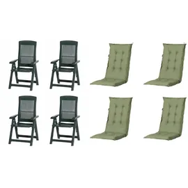 PROGARDEN Tampa Klappsessel 61 x 60 x 109 cm grün 4 St. inkl. 4 x Auflagen grün