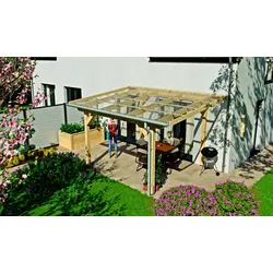Holz Terrassenüberdachung - Bronze - Farbe: Natur / Glasklar / Bronze / Silbergrau -  3192 / 4256 / 5320 x 3000 / 3500 / 4000 mm - aus: KVH / Polycarbonat
