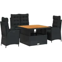 VidaXL 4-tlg. Garten-Essgruppe mit Kissen Schwarz Poly Rattan