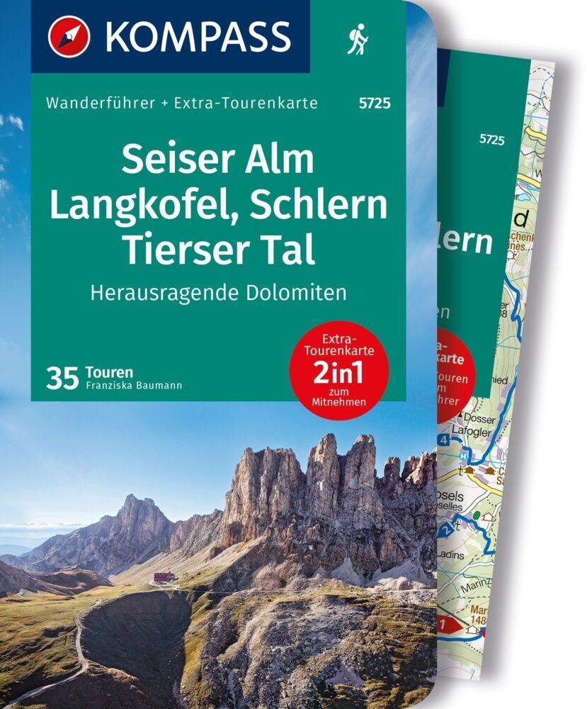 Kompass Wanderführer Seiser Alm  Langkofel  Schlern  Tierser Tal - Herausragende Dolomiten  35 Touren Mit Extra-Tourenkarte - Franziska Baumann  Karto