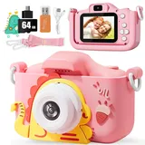 Kinderkamera 2.0”Display, Kinder Kamera mit 64GB-Karte, 1080P HD Digitalkamera Kinder, Anti-Drop Fotoapparat Kinder für 3-12 Jahre Jungen und mädchen Geschenke Spielzeug