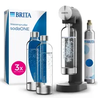 BRITA Wassersprudler sodaONE (schwarz) inkl. CO2-Zylinder und 3 BPA-freien PET-Flaschen, Macht aus Leitungswasser prickelndes Sprudelwasser (bis zu 60l pro Zylinder)