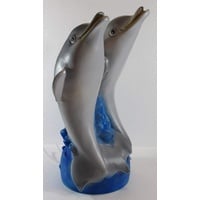 RAKSO Deko Garten Figur Gartenfigur Tierfigur Teichfigur Wasserspeier Delfine Paar aus Kunststoff Höhe 49 cm