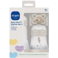 MAM Baby MAM Easy Start Anti-Colic Starter Set S, Baby Erstausstattung mit 2 Anti-Colic Flaschen (160 ml & 260 ml) inkl. Sauger Größe 1 und Schnuller, Baby Geschenk Set, ab der Geburt, beige