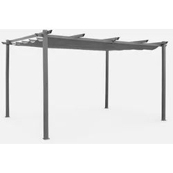 Aluminium Pergola - 3 x 4 m - Stoff Grau - Ideale Pergola für Ihre Terrasse, verschiebbarer Stoff, Aluminiumstruktur - Isla