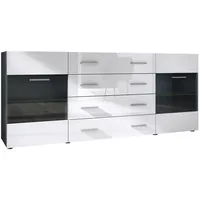 Vladon Sideboard, Weiß Hochglanz, 166x72x35 cm, Wohnzimmer, Kommoden &