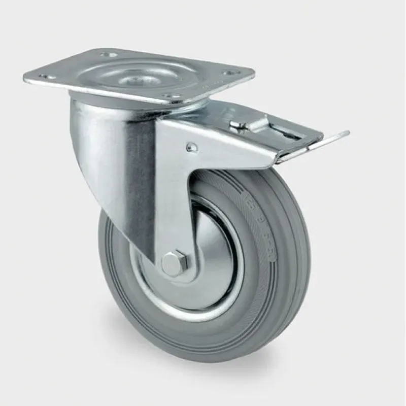 Transportrolle TENTE mit Deckung, 125 mm, drehbar mit Bremse, grauer Gummi