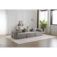 3-Sitzer-Schlafsofa, Bodensofa, Klappsofa, 3-Sitzer-Schlafsofa mit Memory-Schaum-Matratze und Kissen, Klappmatratze, graues Sofa