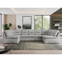 U-form Ecksofa, Big Sofa XXL, Wellenfedern, Komfort HR-Schaum, Schlafsofa, Wohnlandschaft 7-Sitzer - MORBIDO U - Velvet - Hellgrau - Hellgrau