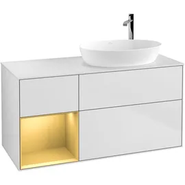 Villeroy & Boch Finion Waschtischunterschrank F921HFMT 120cm, Abdeckplatte white matt, Regale Gold matt lacquer, White matt lacquer
