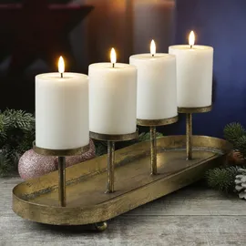 MARELIDA Kerzenständer Advent Kerzenhalter Kerzentablettt Adventskranz gold