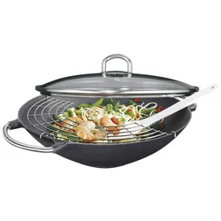 Küchenprofi Wok mit Glasdeckel Premium Ø 36 cm Gusseisen Schwarz