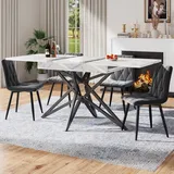 Flieks Ausziehbarer Esstisch mit Metallbeinen, Rechteckiger Küchentisch Esszimmertisch mit Tischplatte aus Marmoroptik, 120-160x80x66.1cm, Weiß - Weiß