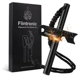 flintronic Feuerstahl mit Handmade Griff, Feuerstein Survival Set, Wasserfester Magnesium-Feuerstarter, mit Pfeife,Teleskop Blasrohr,Schaber mit Skala, für Camping/Wandern/Outdoor