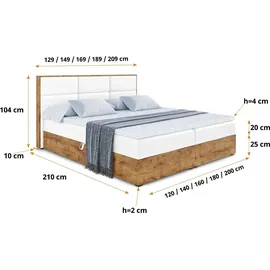 altdecor Boxspringbett mit Matratze, Boxbett, Topper, Polsterbett mit Bettkasten LOLLI1 - 140x200 Weiß Kunstleder