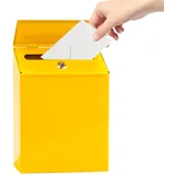 Wandbriefkasten Metall, 22 * 6.5 * 29cm Postkasten mit Schloss Klein, Dekorativer Briefkasten Bunt mit Schlüsseln, Eisenkunst Zaunbriefkasten für Zuhause Büro Garten Außendekoration(gelb)
