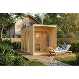 Finntherm Saunahaus Tim Gartensauna 3 Sitzbänke Aus Holz, Sauna Mit 72 Mm Wandstärke, Außensauna Mit Montagematerial