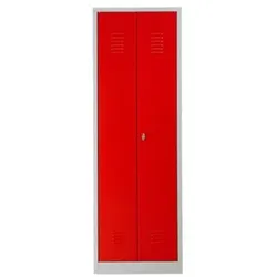 PROREGAL Garderobenspind Camel | 2-Fächer & 1-Schloss| HxBxT 180x60x50 cm | Vorhängeschloss | Grau-Rot