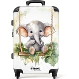 NoBoringSuitcases.com Kinderkoffer, Kinder Koffer, Koffer Groß, Koffer Kinder, TSA Schloss, Trolley Kinder, Großer Koffer, Suitcase, Koffer Mittelgroß (Elefant auf Schaukel - Grau, 67 cm - 72 L)