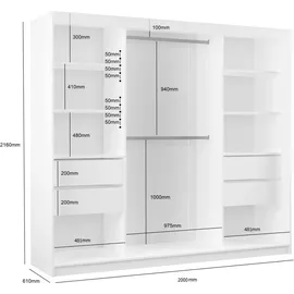 beautysofa Schwebetürenschrank, Schwarz, Weiß, Holzwerkstoff, 9 Fächer, 200x216x61 cm, Schlafzimmer, Kleiderschränke, Schwebetürenschränke