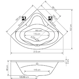 Aqualine DUNJA Eckbadewanne 150 x 150 cm (G1350)