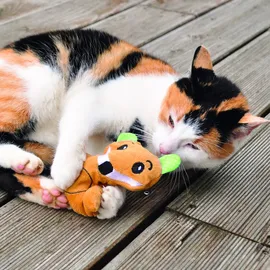 Aumüller Katzenspielzeug Fred Fuchs mit grünen Ohren - Plüschtier zum Schmusen mit Baldrianfüllung