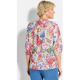 GOLDNER Tunika Schlupfbluse mit floralem Muster Freizeitbluse mit Rundhals mit V und 3/4-Ärmeln bunt 38