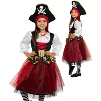 Magicoo schickes Piratenkostüm Mädchen Kinder Gr 116 bis 146 inkl. Kleid & Hut - Piraten Kostüm Fasching (140/146)