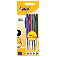 BIC M10 Clic Kugelschreiber (Schwarz, Blau, Grün, Rot, Schwarz, Blau, Grün, Rot, Transparent, Clip-on Ballpoint Pen, mittel, rund, Metall)