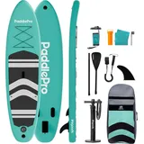 LifeGoods PaddlePro SUP Board, aufblasbares Stand-Up-Paddle-Board, komplettes Set 320x81 cm, 150 kg, Mintgrün/Schwarz – Paddel Board mit Rucksac... - Grün/Schwarz
