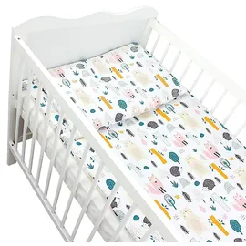 TupTam Kinder Gemusterte Bettdecken Set Ganzjahresdecke Bettdecke Kopfkissen Flachkissen 2tlg., Farbe: Wald/Beige, Größe: 135x100 cm
