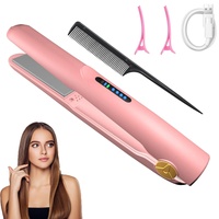 Glätteisen Kabellos, Mini Haarglätter, 2 in 1 Glätteisen Locken und Glätten Tragbares USB Hair Straightener mit 3 Temperaturen 2600mA-Akku für kurzes & langes Haar (Rosa)