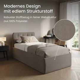 home collective Polsterbett 100x200 cm Doppelbett Bett mit verstellbarem Lattenrost & Bettkasten, gepolstertes Kopfteil, Germany | Beige