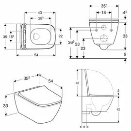 Geberit Smyle Square Set Wand-WC mit WC-Sitz Weiß