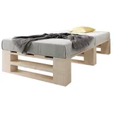 sunnypillow Palettenbett M2 aus Holz 80 x 200 cm mit Lattenrost Stabiles Seniorenbett Kinderbett Jugendbett Gästebett erhöhtes Einzelbett Bettgestell Futonbett Komforthöhe Naturholz