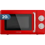 Cecotec Mechanische Mikrowelle Proclean 3010 Retro Red, 20L, 700W, 6 Stufen, Einstellen der Zeit 30 Min Timer, Auftaumodus, Vintage Design Rot, Edelstahl, Innenbeleuchtung, Retro-Design
