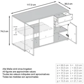Vladon Ben V3 117 x 74 x 36 cm Weiß matt/Weiß Hochglanz