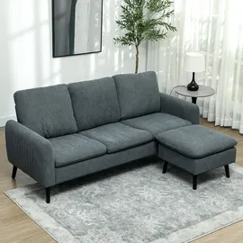 Homcom Ecksofa mit Schlaffunktion Sofa mit Fußhocker, 3 Wurfkissen, Eckcouch L-Form Couch für Wohnzimmer, Sofas & Couches, Wohnlandschaften, Ecksofas
