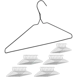 Relaxdays Drahtbügel, 48er Set, dünn, für Blusen, Shirts, mit Hosensteg, platzsparende Metall Kleiderbügel, schwarz