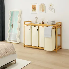 ADEL DREAM AdelDream Wäschekorb 200L, 4 Fächer Wäschesammler mit Bambusrahmen