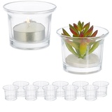 Relaxdays Teelichthalter Glas, 12er Set, Teelichtgläser, Schlichte, hohe Votivgläser, HxD: 4,5 x 6 cm, Deko, transparent