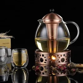 Glastal 1500ml Bronze Teekanne mit Stövchen und Edelstahl Teewärmer