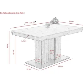 Hela Säulentisch Esstisch AGNES T Eiche, Synchronauszug, 140-220x90x76cm