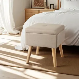 Tectake Sitzhocker Elva gepolstert in Leinenoptik 33 x 37 x 33 cm Beige
